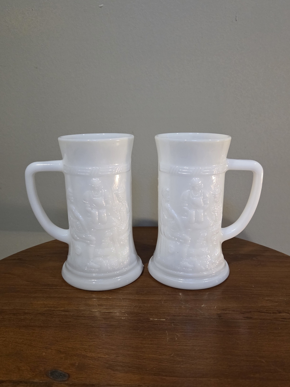 Federal Milk Glass Embossed Beer Mugs - Set of 2